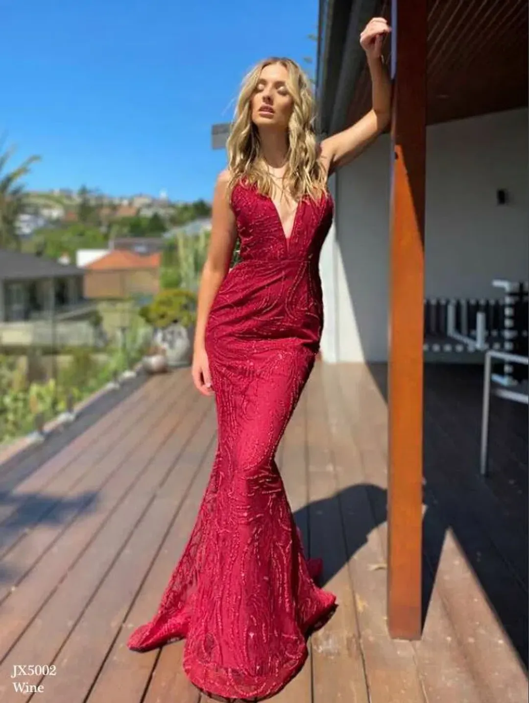 Jadore JX5002 Dress Wine Red Size 4 for rent on The Volte - main image