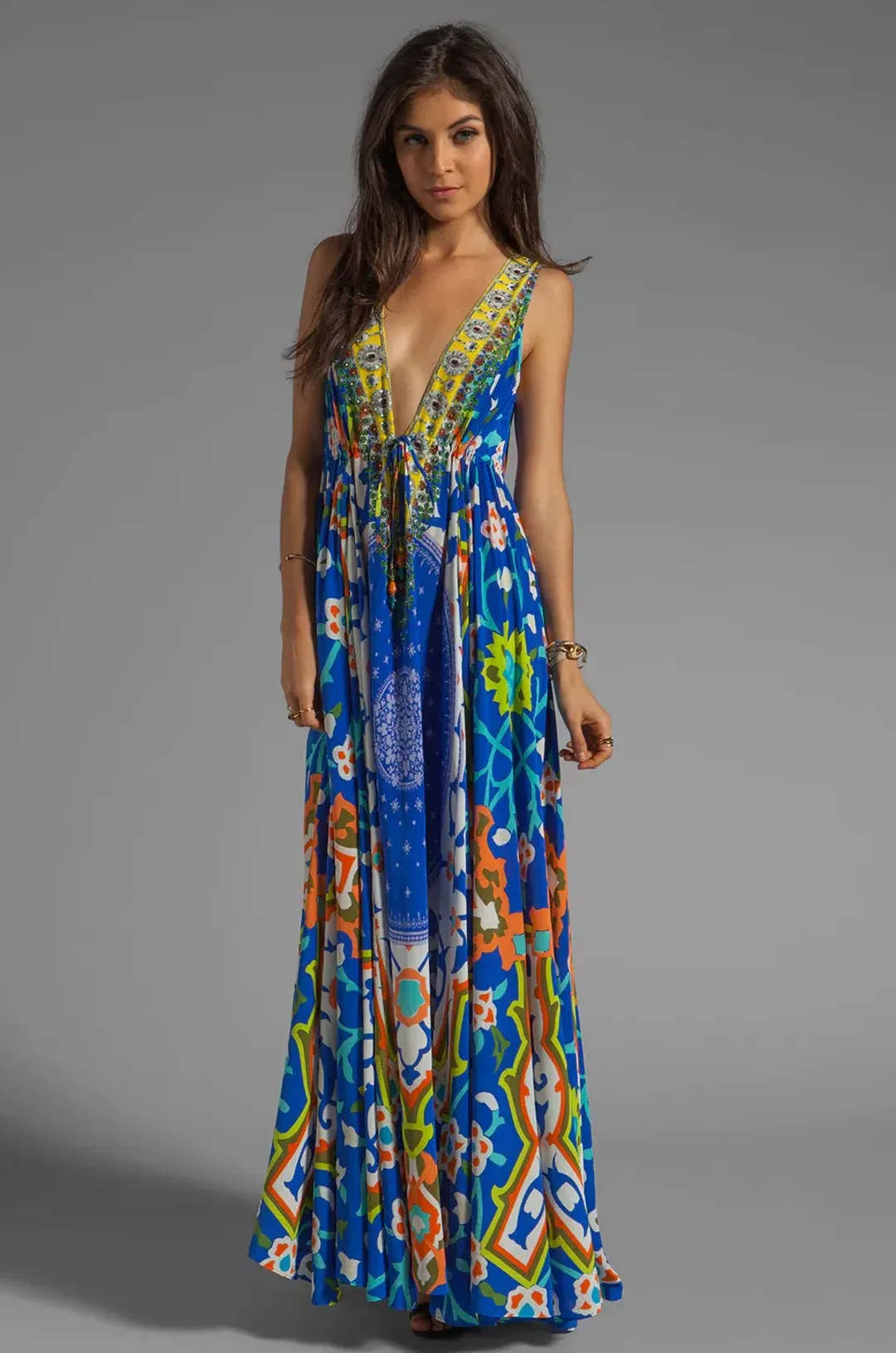 Camilla Road to Nowhere V Neck Drawstring Maxi in Formentera Size 16/XL for rent on The Volte - main image