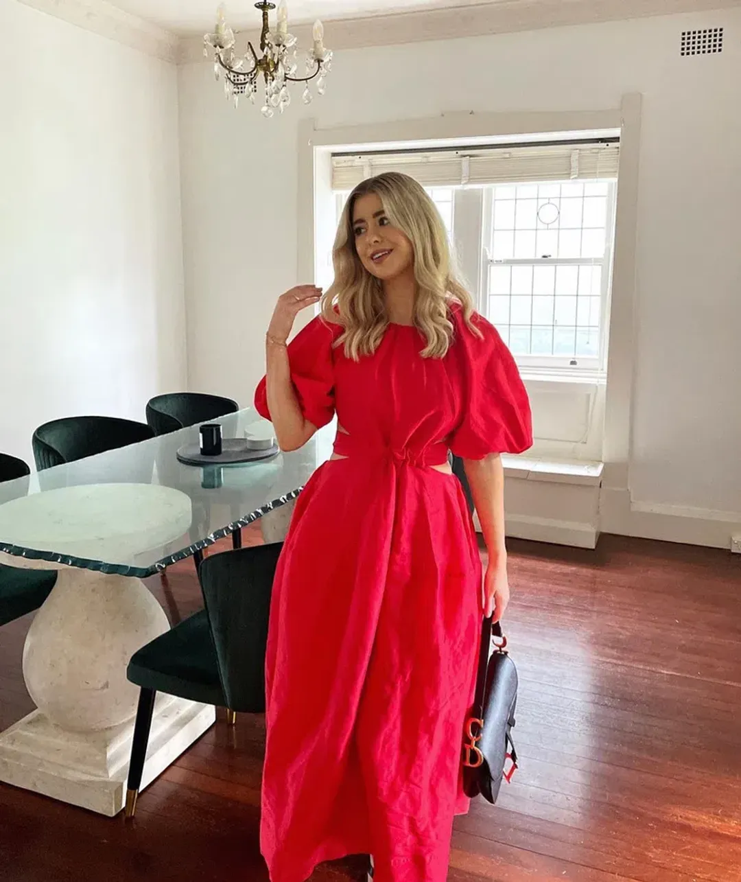 Aje Mimosa Cut Out Midi Dress Red Size 10 for rent on The Volte - main image