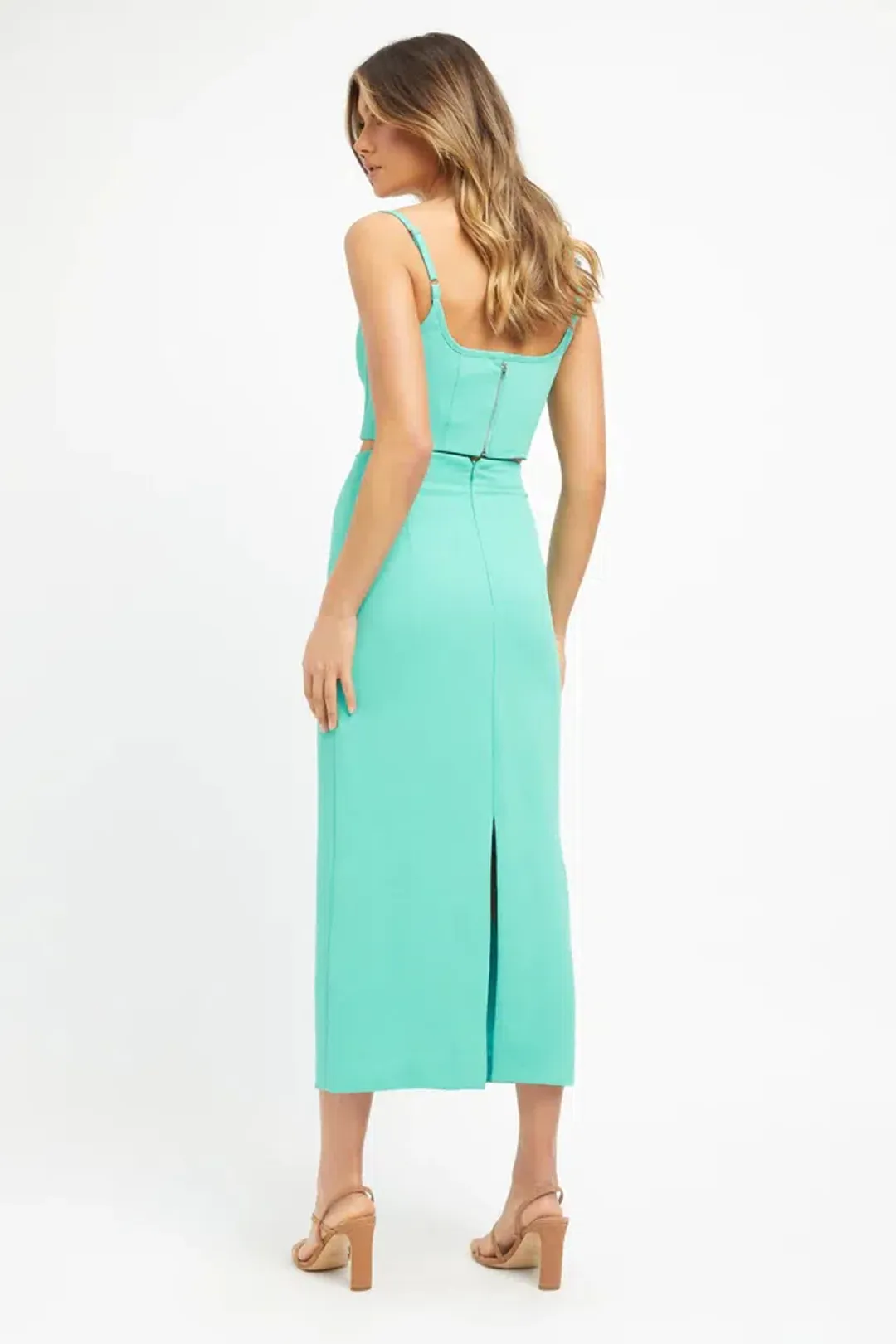 Kookai Oyster Column Skirt and Oyster Panel Top Aqua Green Size 8  for rent on The Volte - main image