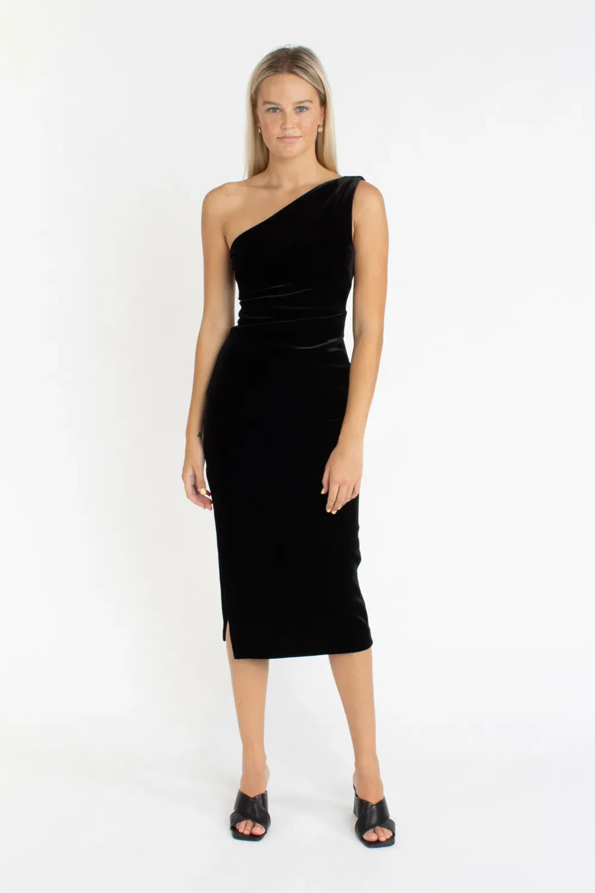 Bec & Bridge Oliviane Velvet Asymmetric Midi Dress Black Size 10 for rent on The Volte - main image