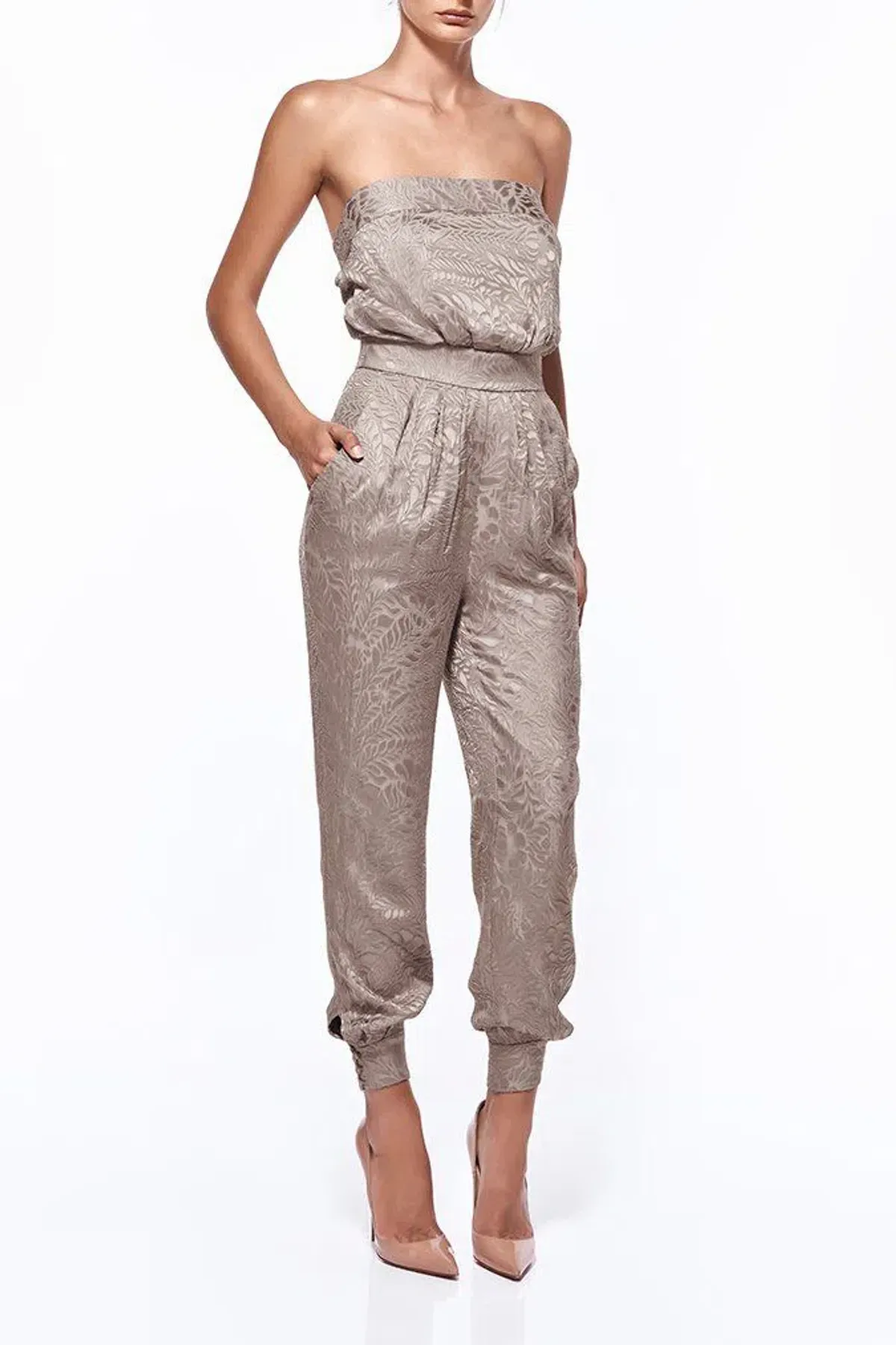 Misha Isabella Burnout Tapered Pantsuit Champagne Nude Size 10/M for rent on The Volte - main image
