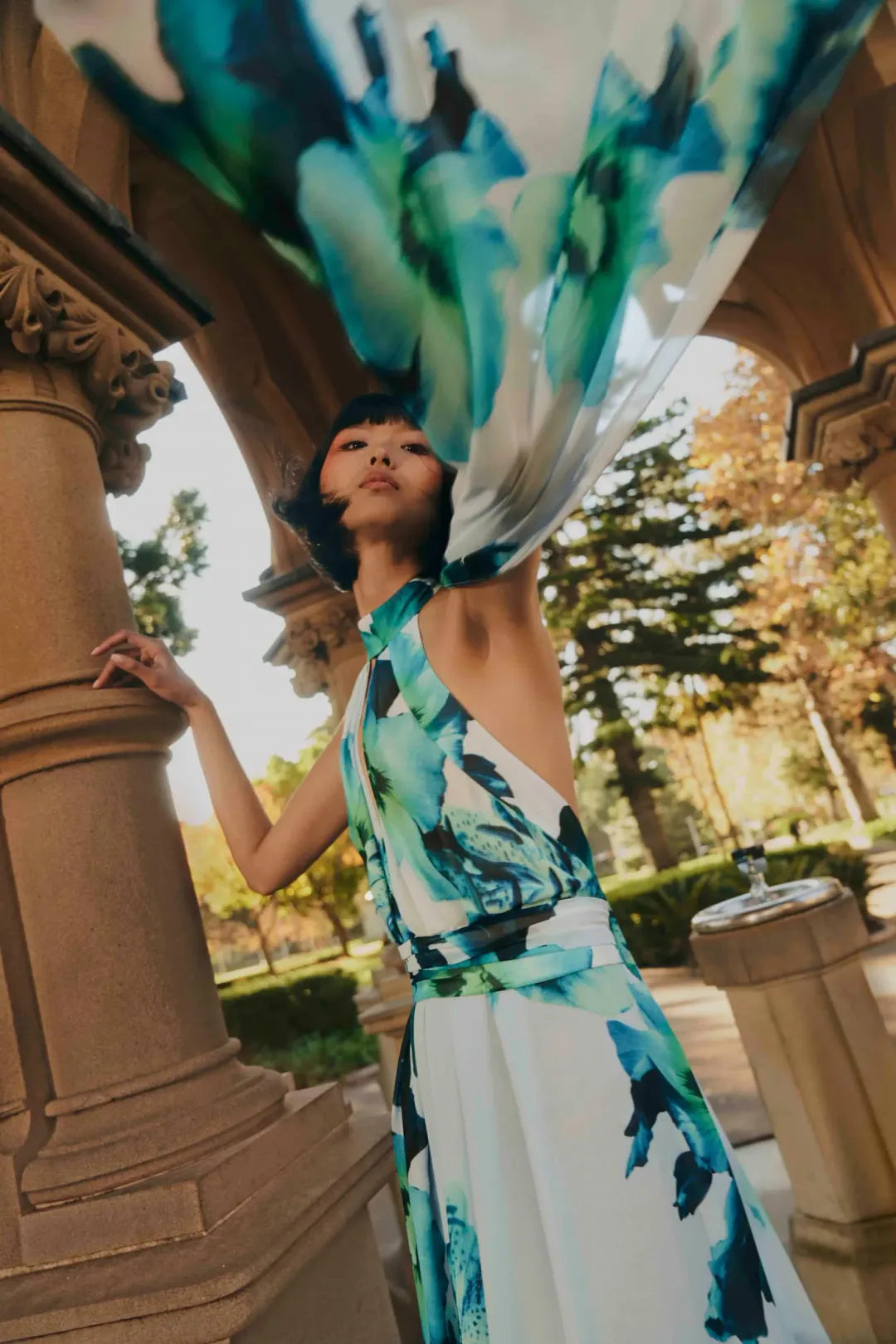 Carla Zampatti Blue Mid Summer Night Dream Gown Print Size 6 for rent on The Volte - main image