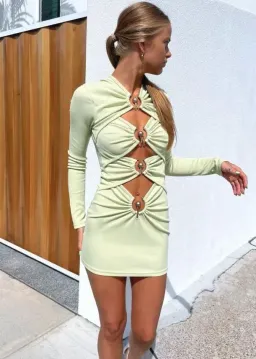 Christopher Esber Ruched Column Long Sleeve Mini Dress Green Size 6 for rent on The Volte - image 2