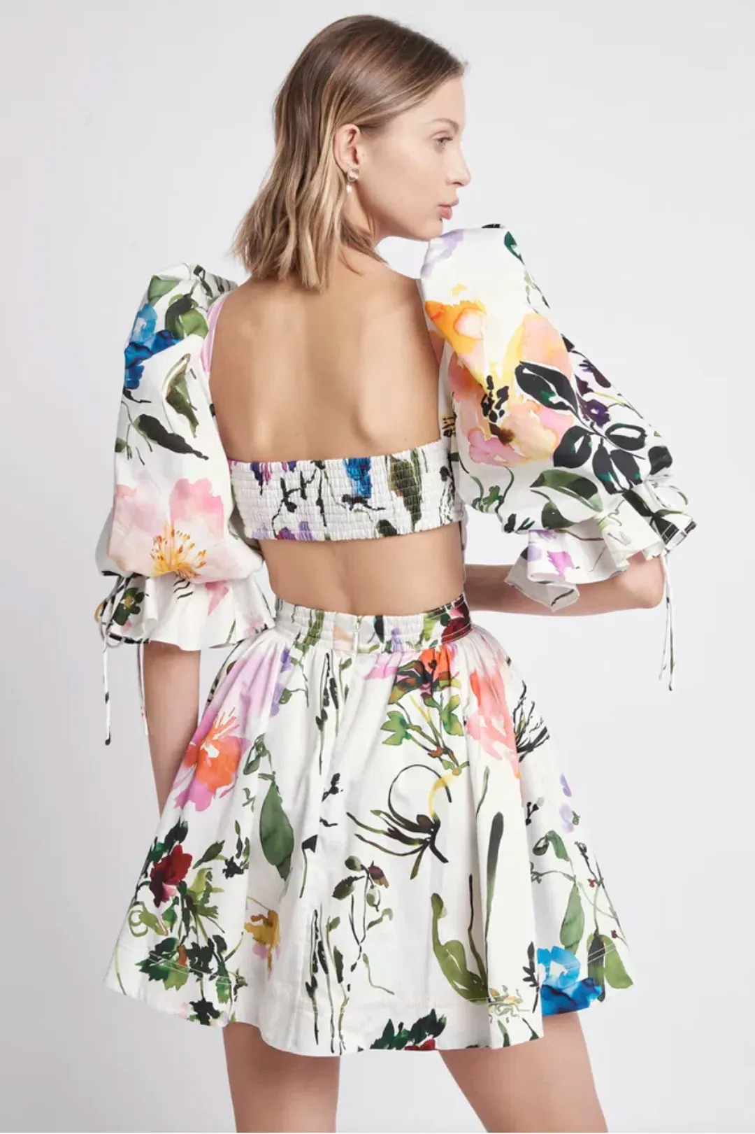 Aje The Drift Puff Sleeve Mini Dress in Botanic Floral Size 4 for rent on The Volte - main image