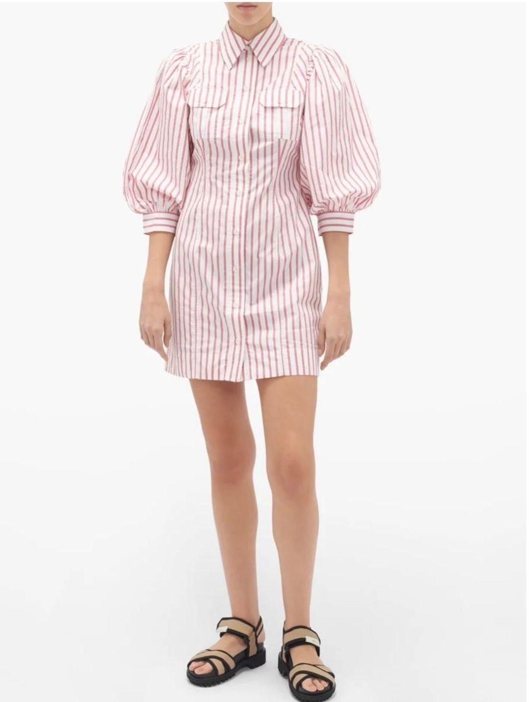 Ganni Stripe Cotton Mini Dress Print Size 8 for rent on The Volte - main image