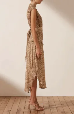 Shona Joy Ambar Sleeveless Open Back Midi Dress Brown Size 6 for rent on The Volte - image 3