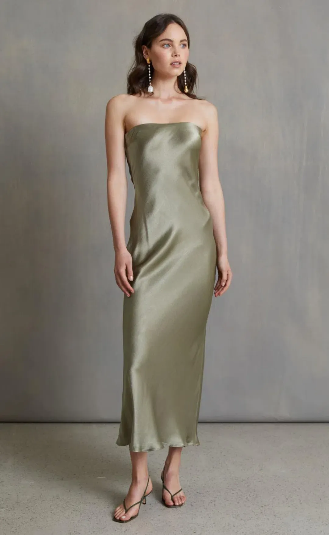 Bec & Bridge Moon Dance Strapless Dress in Sage Green Size 8 for rent on The Volte - main image