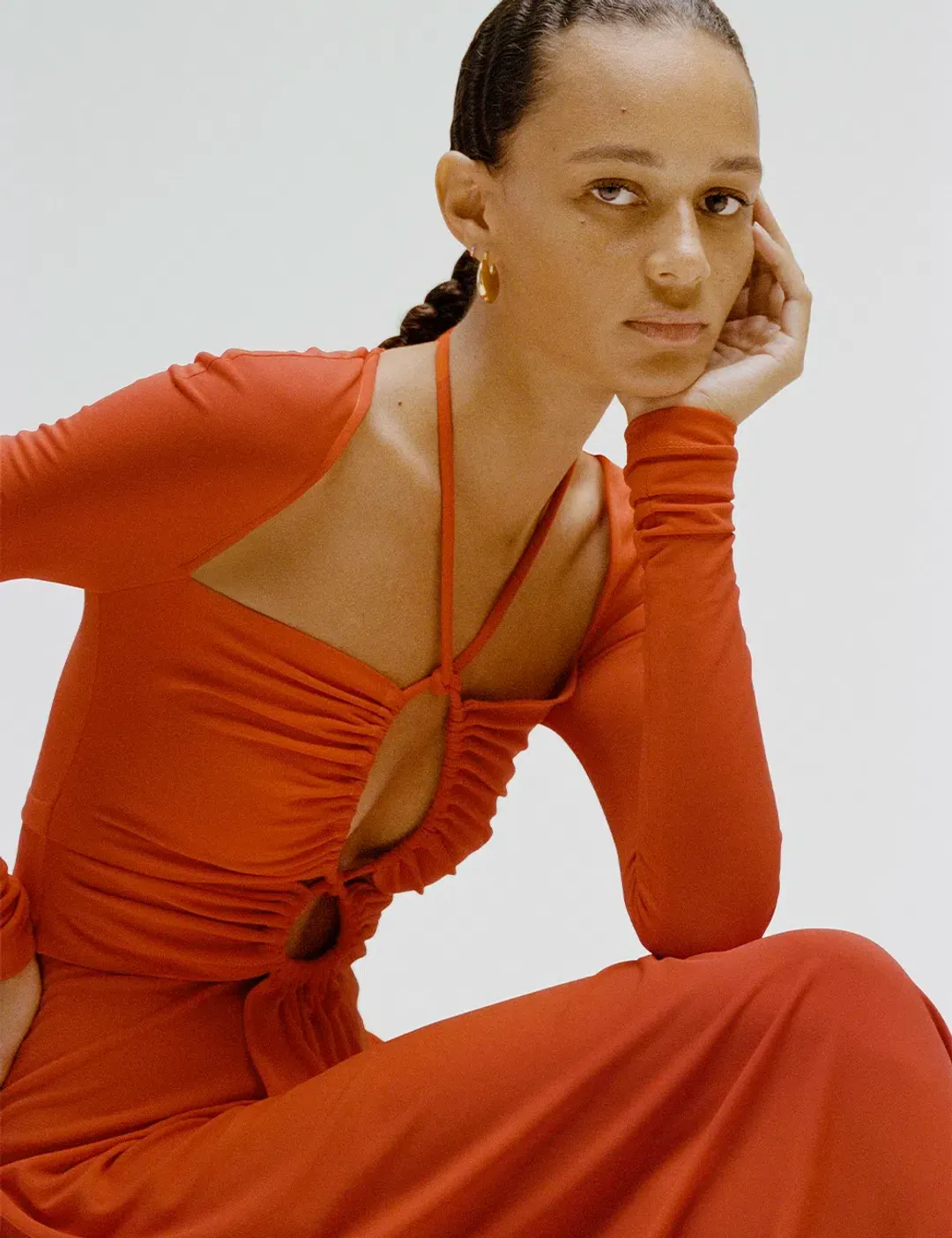 Proenza Schouler Matte Jersey Drawstring Dress Orange Size 6 for rent on The Volte - main image