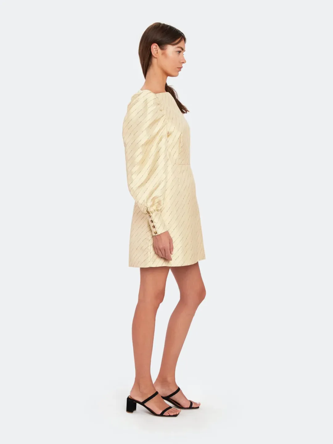 Baum und Pferdgarten Aidy Satin Puff Long Sleeve Mini Dress Gold Size 10 for rent on The Volte - main image