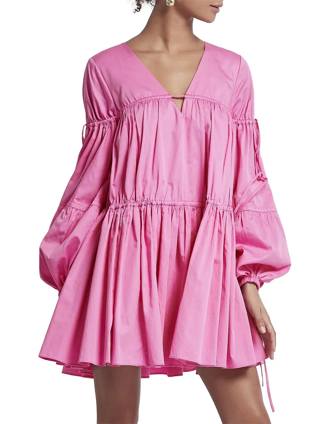 Aje Overture Gathered Smock Mini Dress Pink Size 10 for rent on The Volte - main image