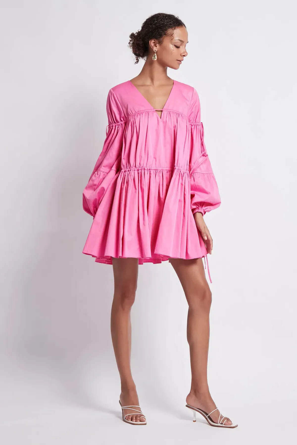 Aje Overture Gathered Smock Mini Dress Pink Size 10 for rent on The Volte - main image