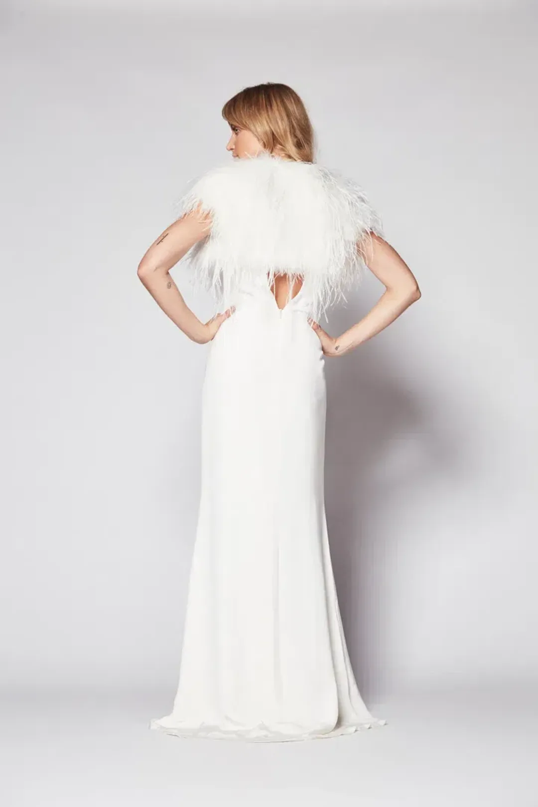 Mode and Affaire Ostrich Feather Bolero Snow Size 8 for rent on The Volte - main image