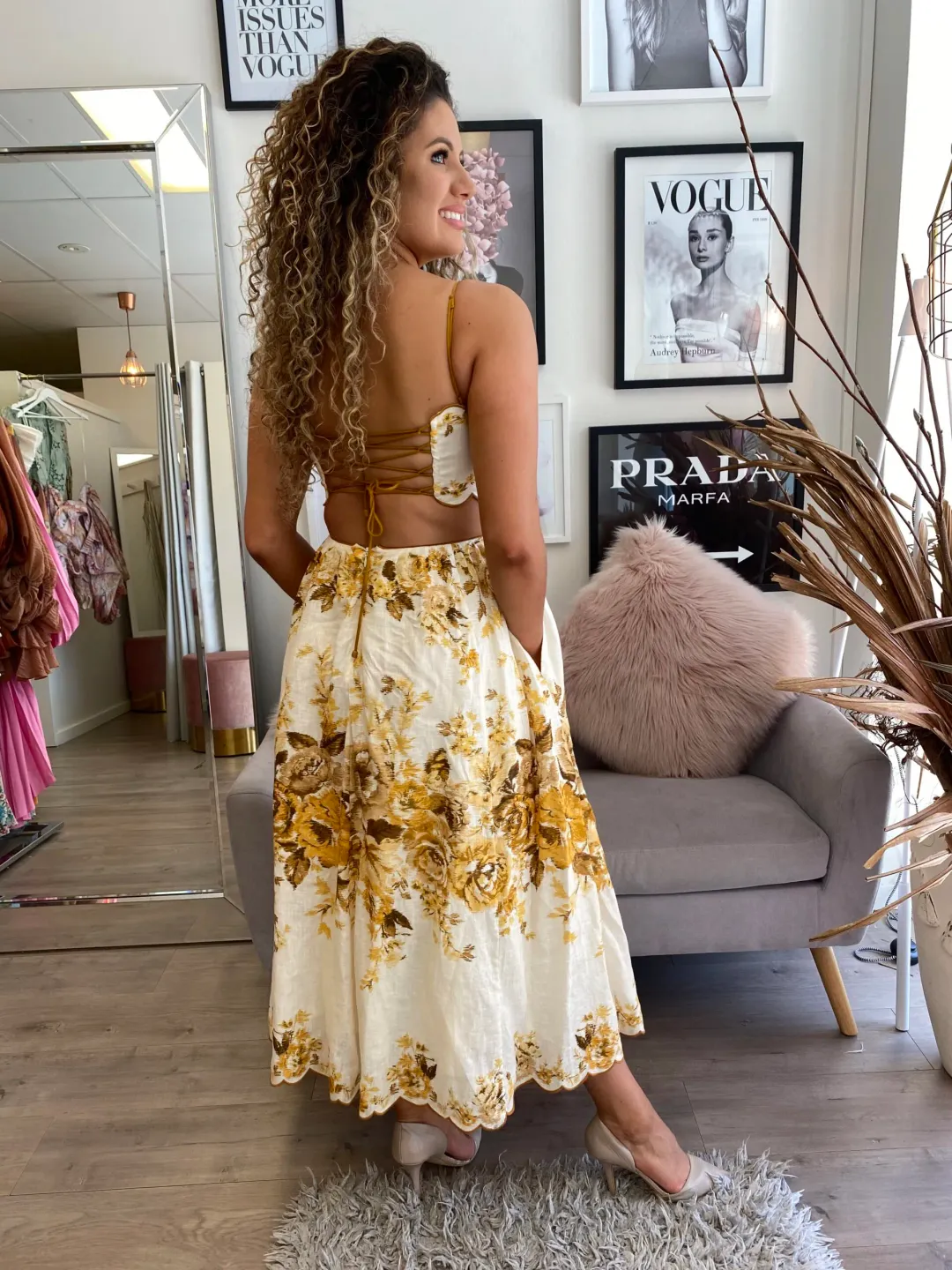 Zimmermann Aliane Scallop Midi Dress Print Size 1/Au 10 for rent on The Volte - main image