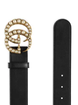 Gucci Pearl Double G Leather Belt Black for rent on The Volte - image 2