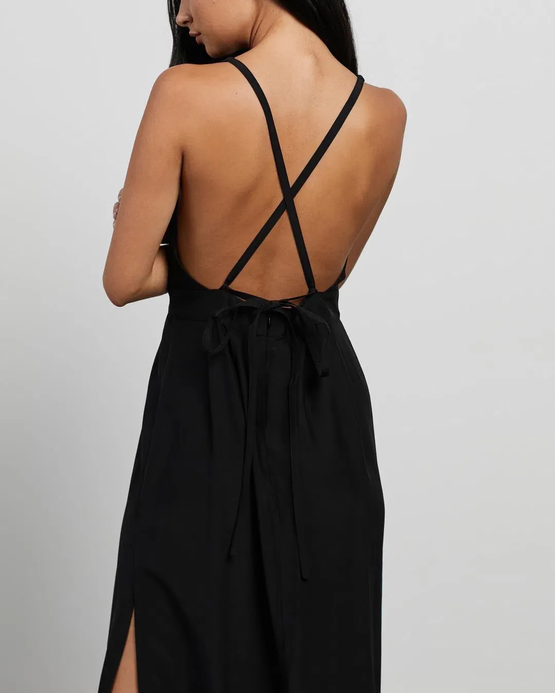 Matin Backless Silk Dress Black Size 10  for rent on The Volte - main image