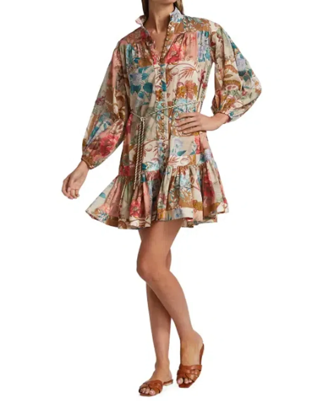 Zimmermann Cassia Drop Waist Mini Dress Print Size 0 for rent on The Volte - main image