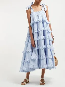 Innika Choo Scallop Frill Dress Iva Biigdress Dusk Gingham Size 1 for rent on The Volte - image 1