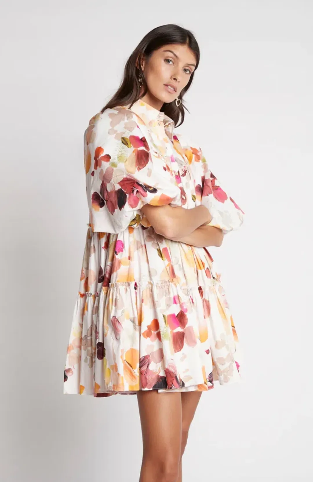 AJE Dassia Puff Sleeve Shirt Smock Dress White Size 12  for rent on The Volte - main image