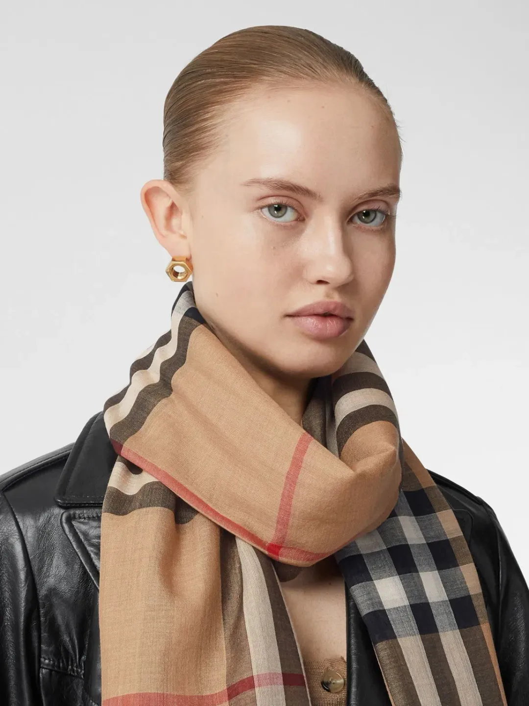 Burberry Lightweight Check Wool Silk Scarf Archive Beige for rent on The Volte - main image