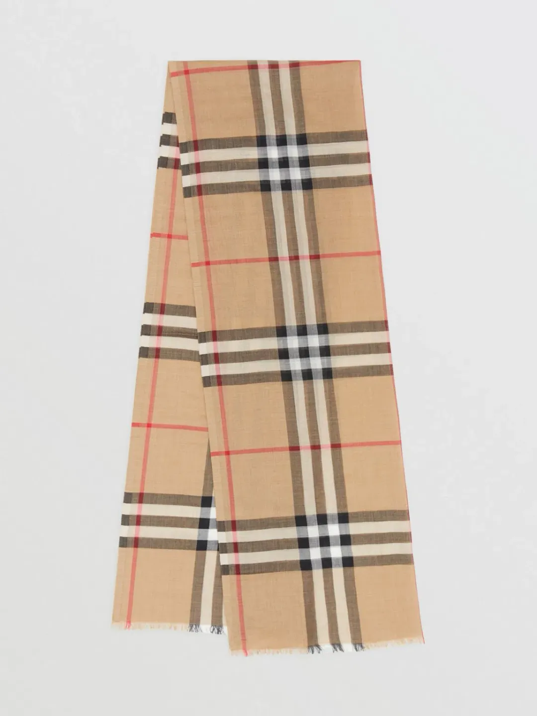 Burberry Lightweight Check Wool Silk Scarf Archive Beige for rent on The Volte - main image