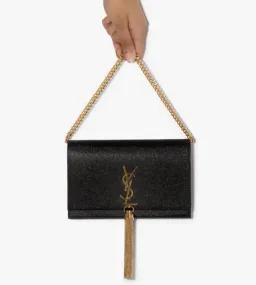 Saint Laurent Kate Textured Leather Shoulder Bag with Gold Tassel Black  for rent on The Volte - image 1
