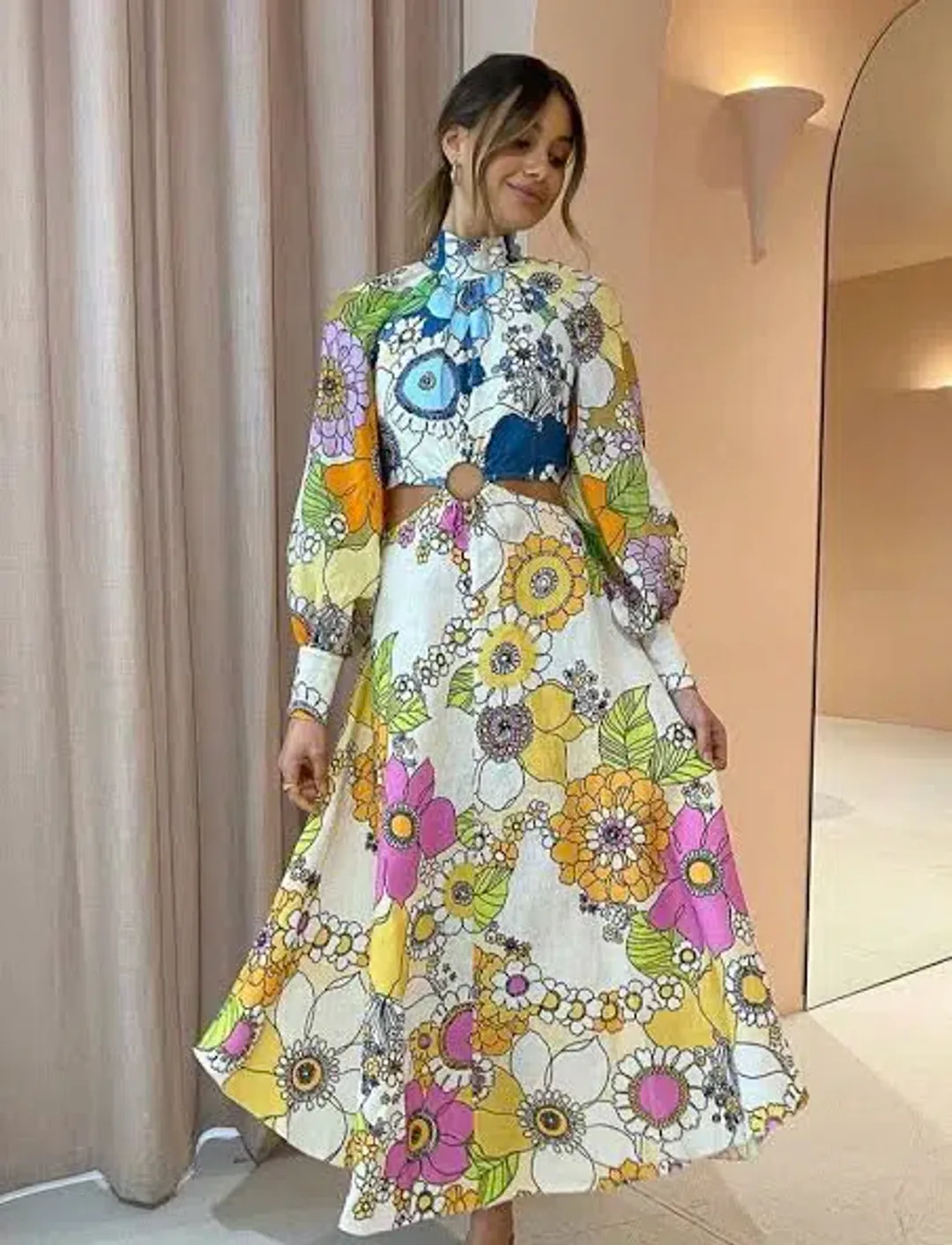 Alemais Farrah Cut Out Midi Dress Print Size 10 for rent on The Volte - main image