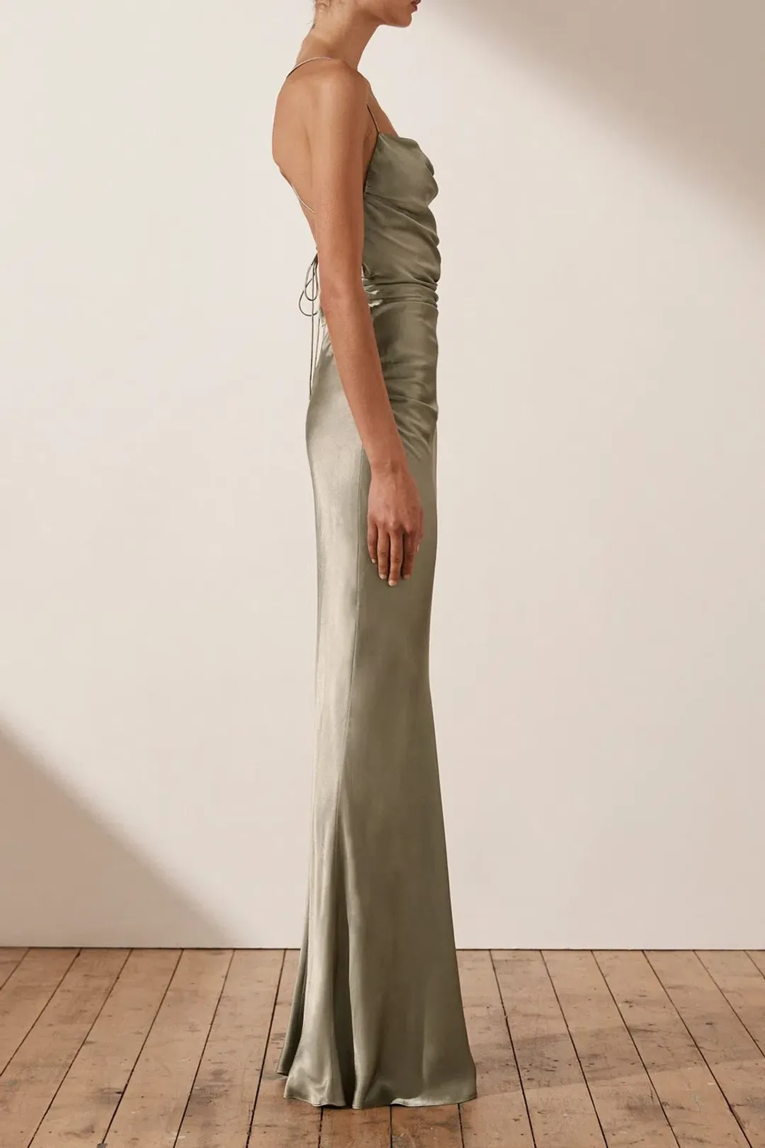 Shona Joy La Lune Backless Lace-Up Maxi Dress - Sage Green - Size 8 for rent on The Volte - main image