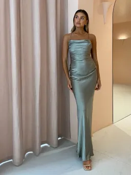 Shona Joy La Lune Backless Lace-Up Maxi Dress - Sage Green - Size 8 for rent on The Volte - image 1