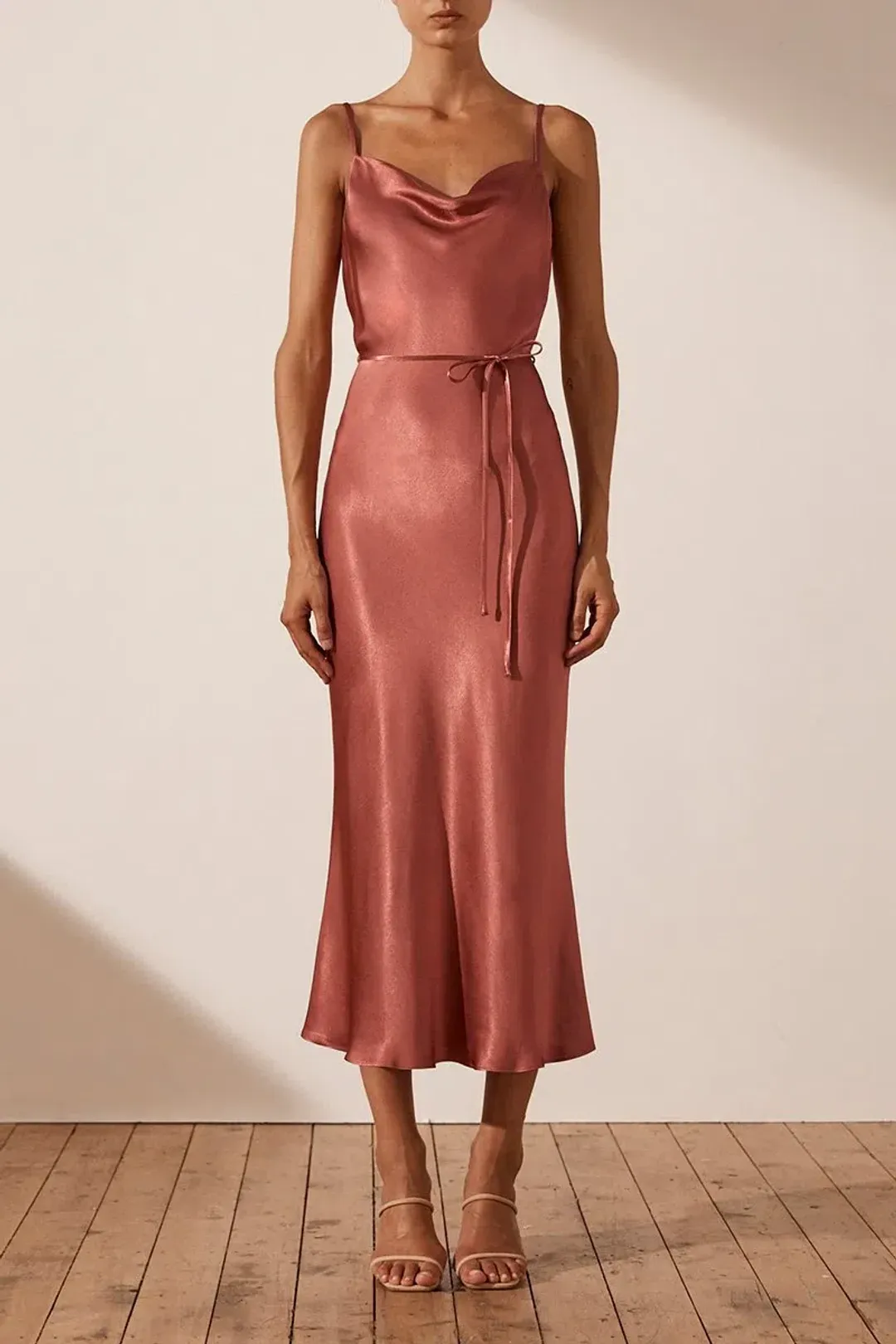 Shona Joy La Lune Bias Cowl Midi Slip Dress Pink Size 8 for rent on The Volte - main image
