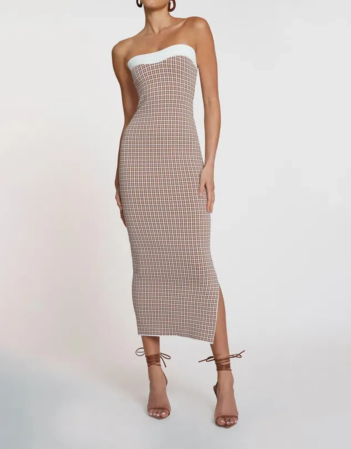 By Johnny Isabella Check Strapless Knit Dress Brown Ivory Size 6 for rent on The Volte - main image