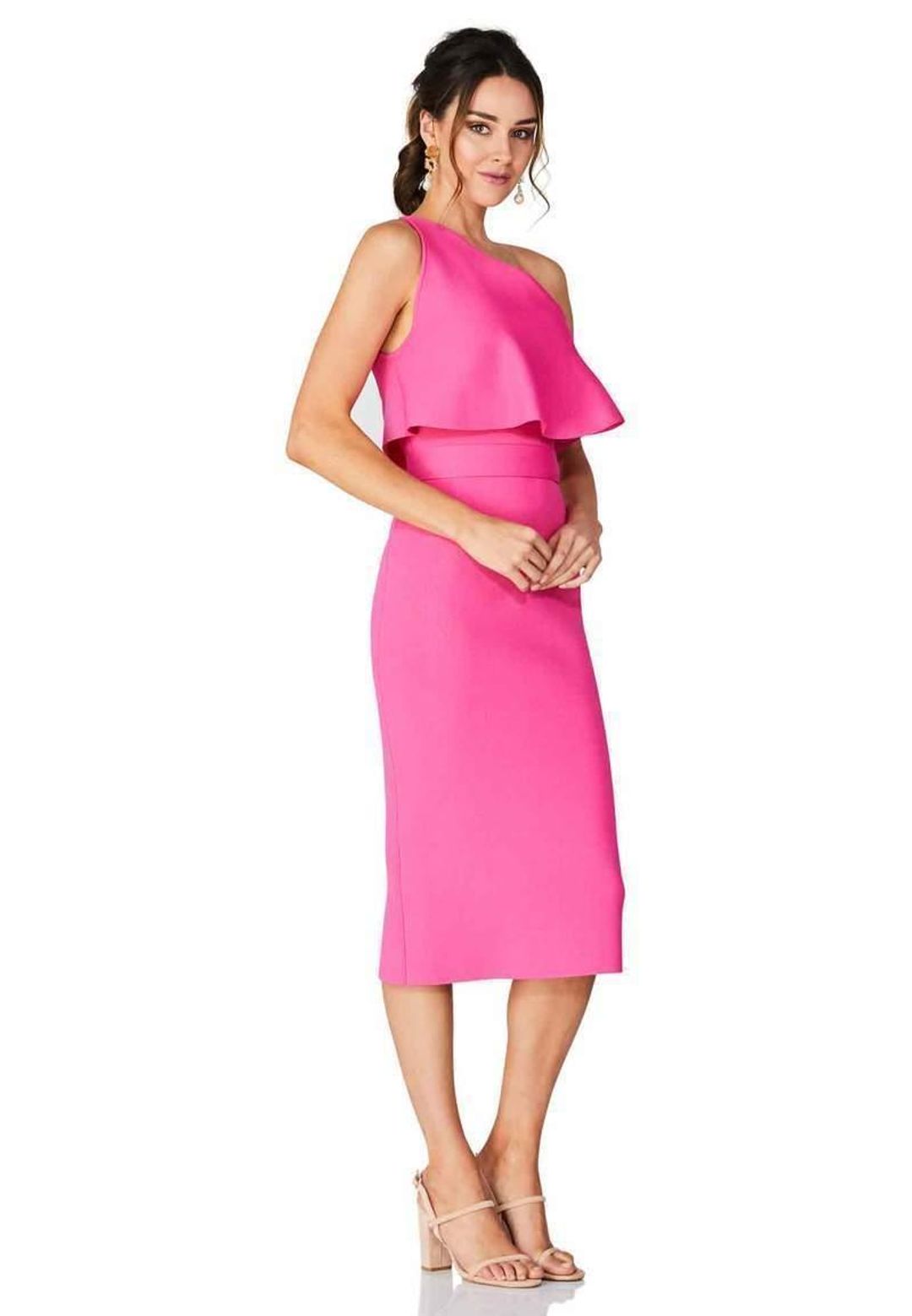 Scanlan Theodore Crepe Knit One Shoulder Ruffle Dress Pink Size M for rent on The Volte - main image