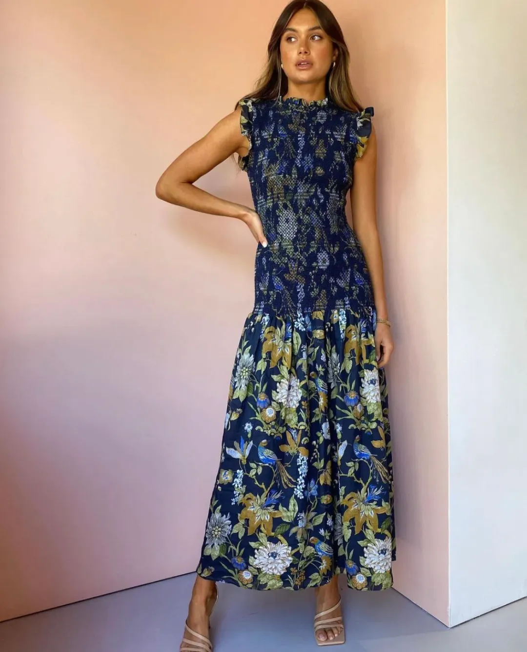 Sir the Label Diana Smocked Midi Dress Print Size 6 for rent on The Volte - main image