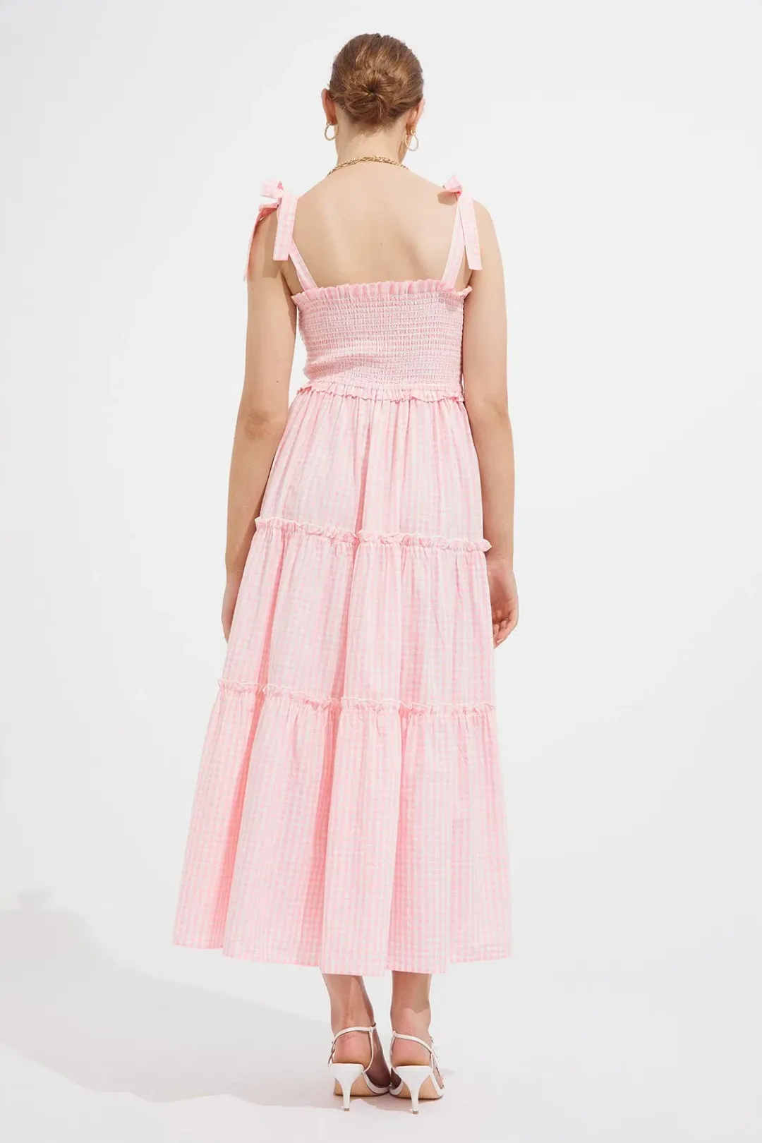 Steele Lyla Dress in Blush Check Print Size M  for rent on The Volte - main image