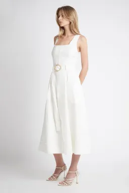 Aje Byblos Linen Belted Midi Dress White Size 6 for rent on The Volte - image 3