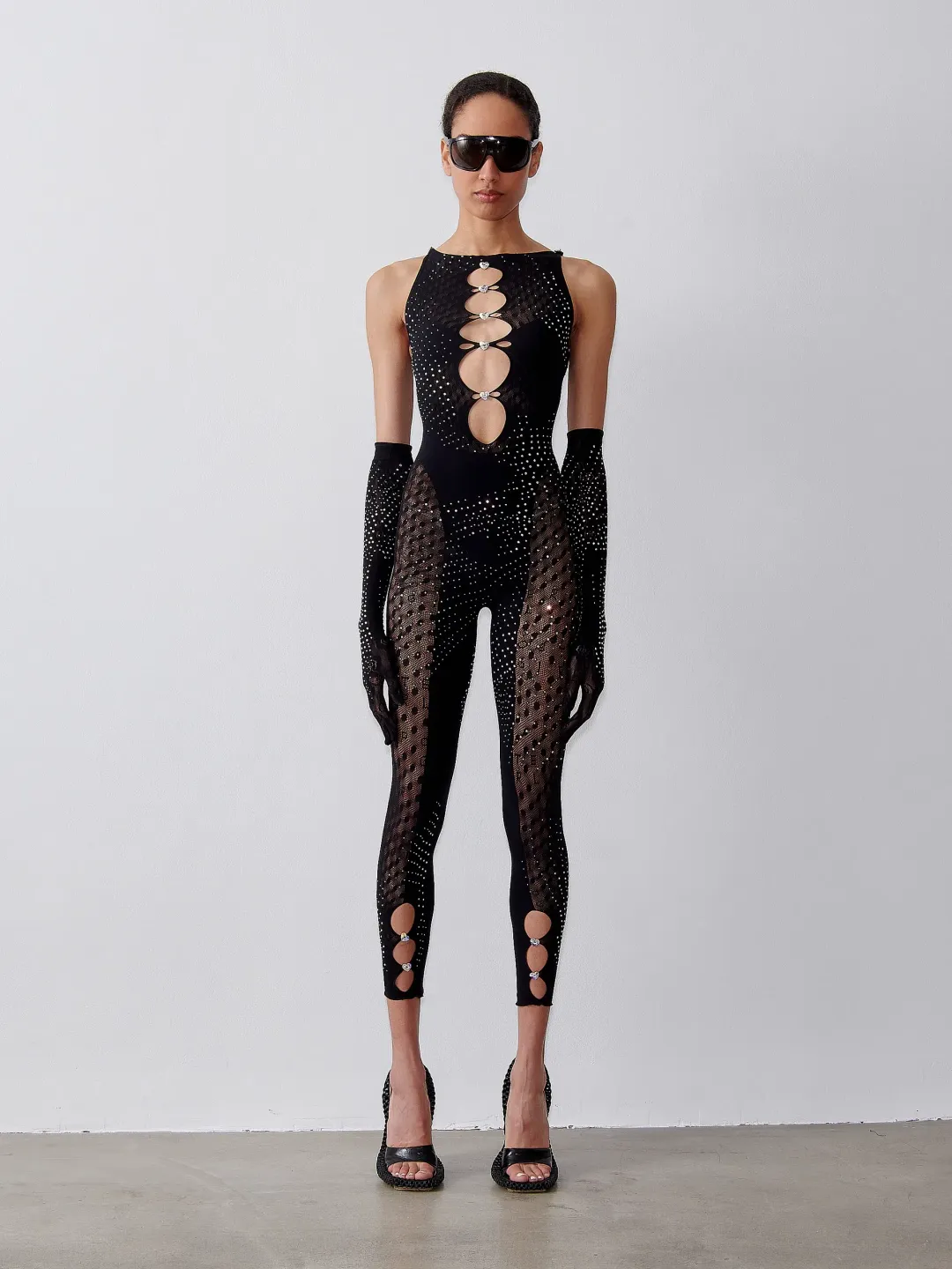 Poster Girl Rhinestoned Janice Jumpsuit in Jet Black One Size  for rent on The Volte - main image
