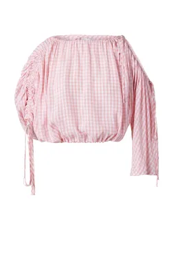 Scanlan Theodore Gingham Drawcord Top Pale Pink One Size for rent on The Volte - image 4