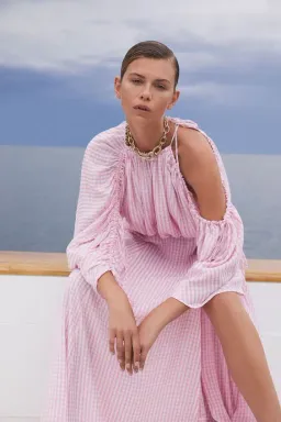 Scanlan Theodore Gingham Drawcord Top Pale Pink One Size for rent on The Volte - image 2