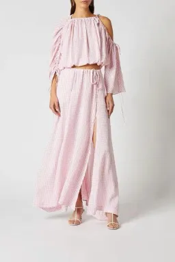 Scanlan Theodore Gingham Drawcord Top Pale Pink One Size for rent on The Volte - image 1