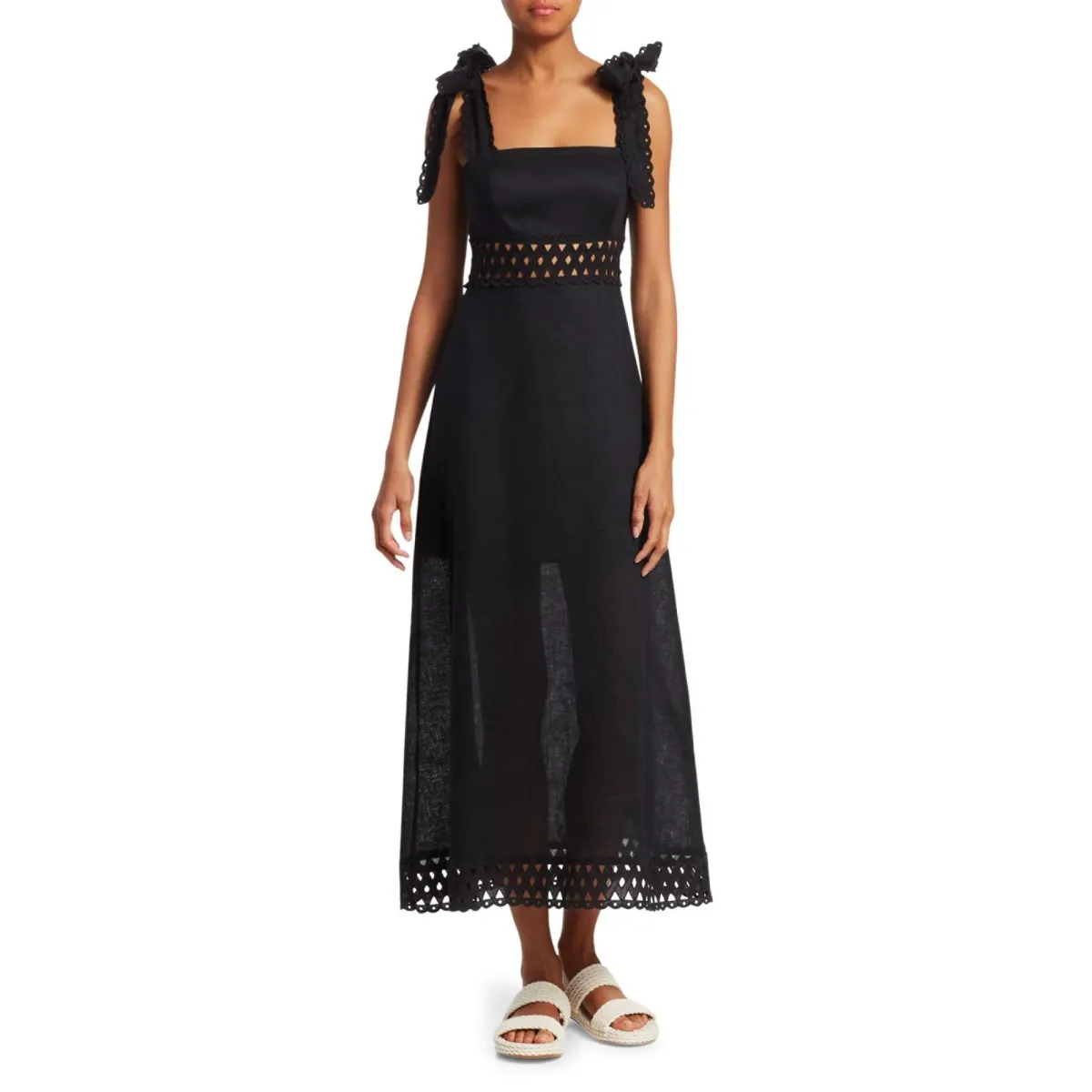 Zimmerman Verity Tie-Shoulder Linen Maxi Dress Black Size 0 for rent on The Volte - main image