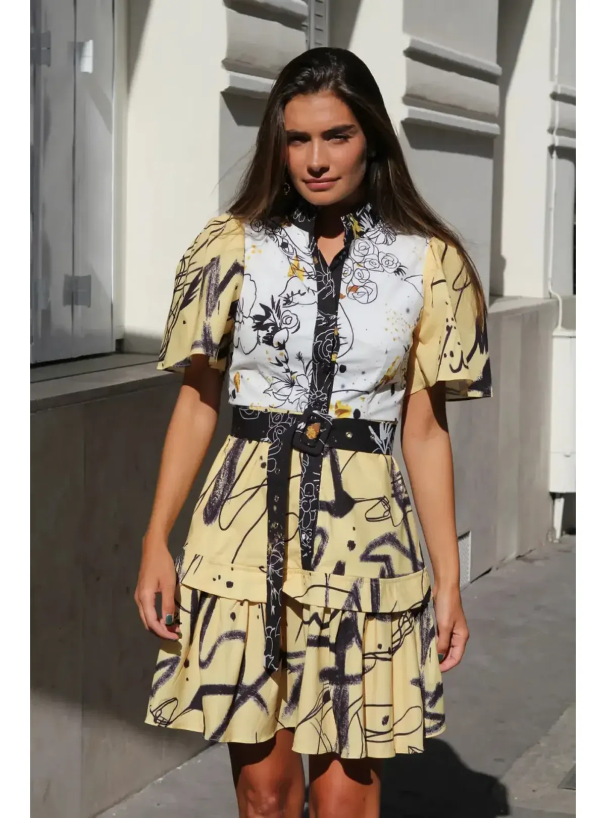 Leo Lin Redemption Cotton Linen Mini Dress Print Size AU 8 for rent on The Volte - main image