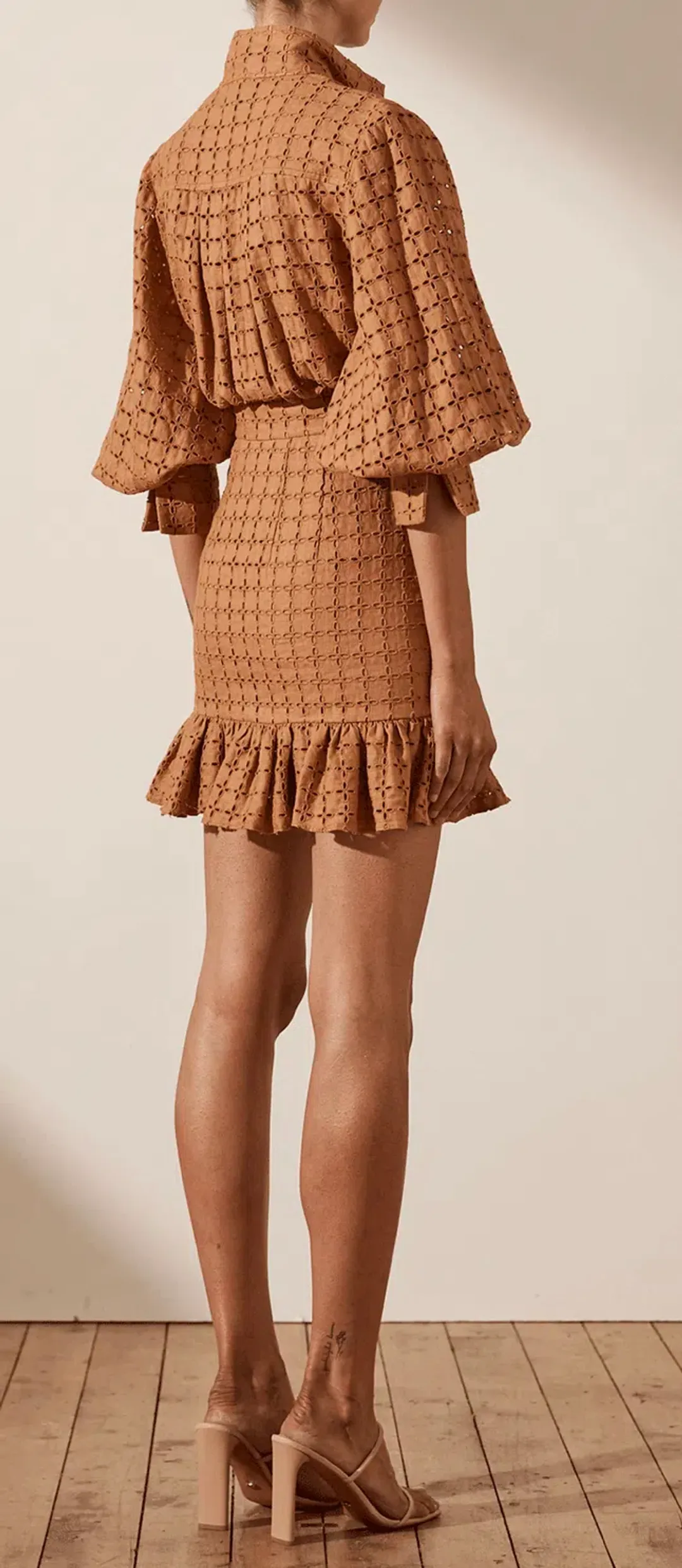 Shona Joy Penelope Balloon Sleeve Mini Dress Brown Size 6 for rent on The Volte - main image