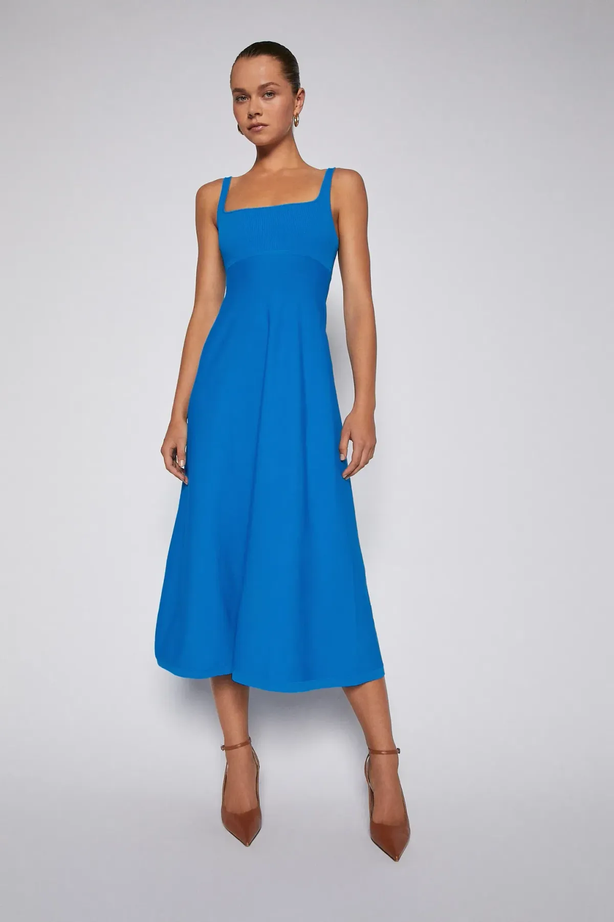 Scanlan Theodore Crepe Knit Square Neck Dress Azure Blue Size 6 for rent on The Volte - main image