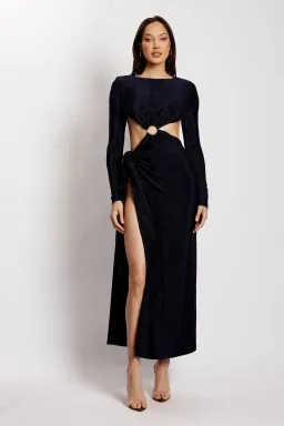 Meshki Christina Backless Maxi Wrap Dress in Navy Shimmer Size 8 for rent on The Volte - image 1