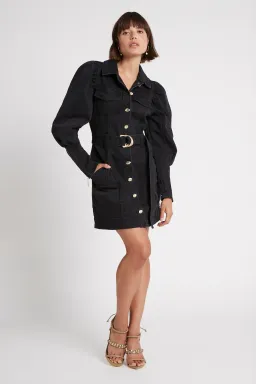 Aje Dione Denim Long Sleeve Dress Black Size 12 for rent on The Volte - image 1