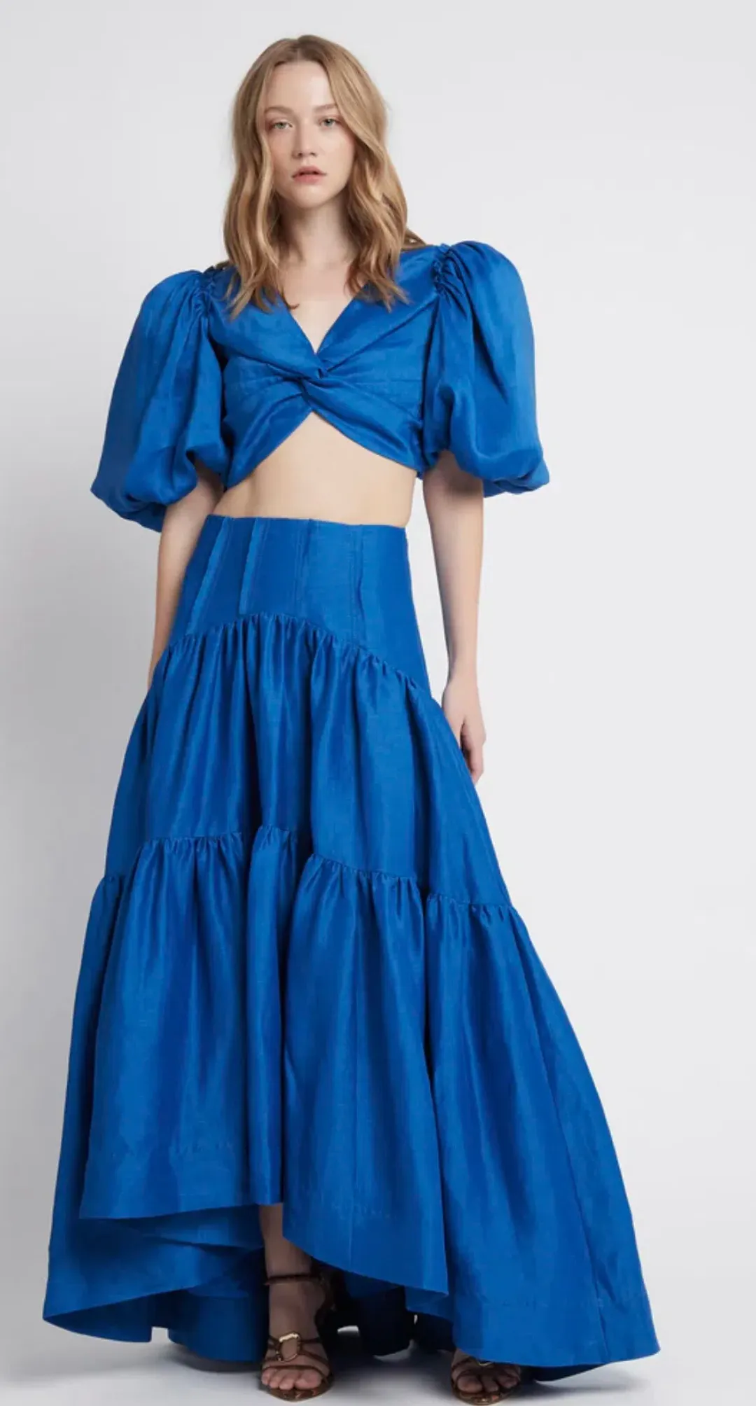 Aje Reverb Puff Sleeve Cropped Top and Midi Skirt Set Size 14 for rent on The Volte - main image
