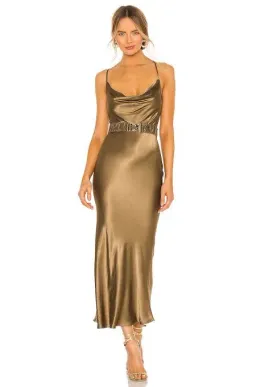 Shona Joy Gala Bias Midi Dress with Belt Warm Olive Green Size 8 for rent on The Volte - image 3