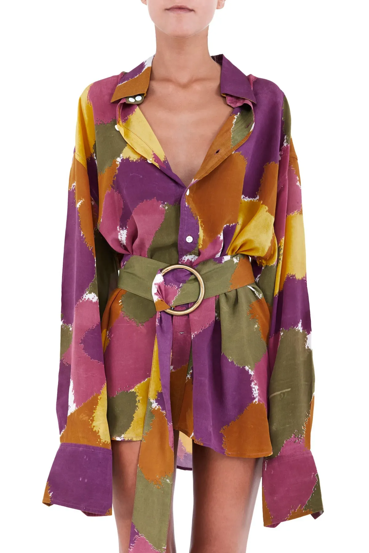 Bamba Titan Shirt Dress Dry Brush Print Size S/M for rent on The Volte - main image