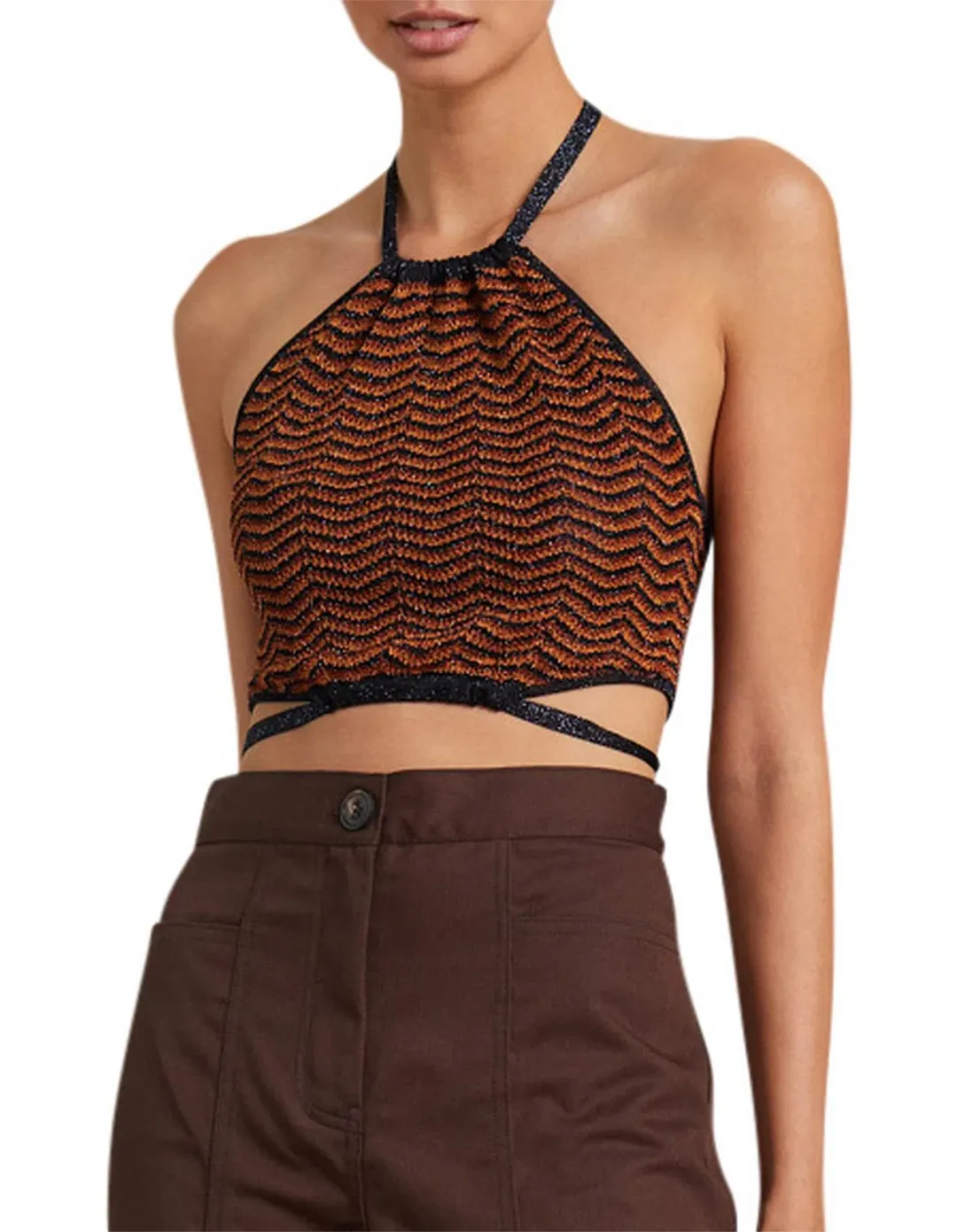 Bec & Bridge Ziggy Knit Halter Top Lurex Stripe Size 12 for rent on The Volte - main image