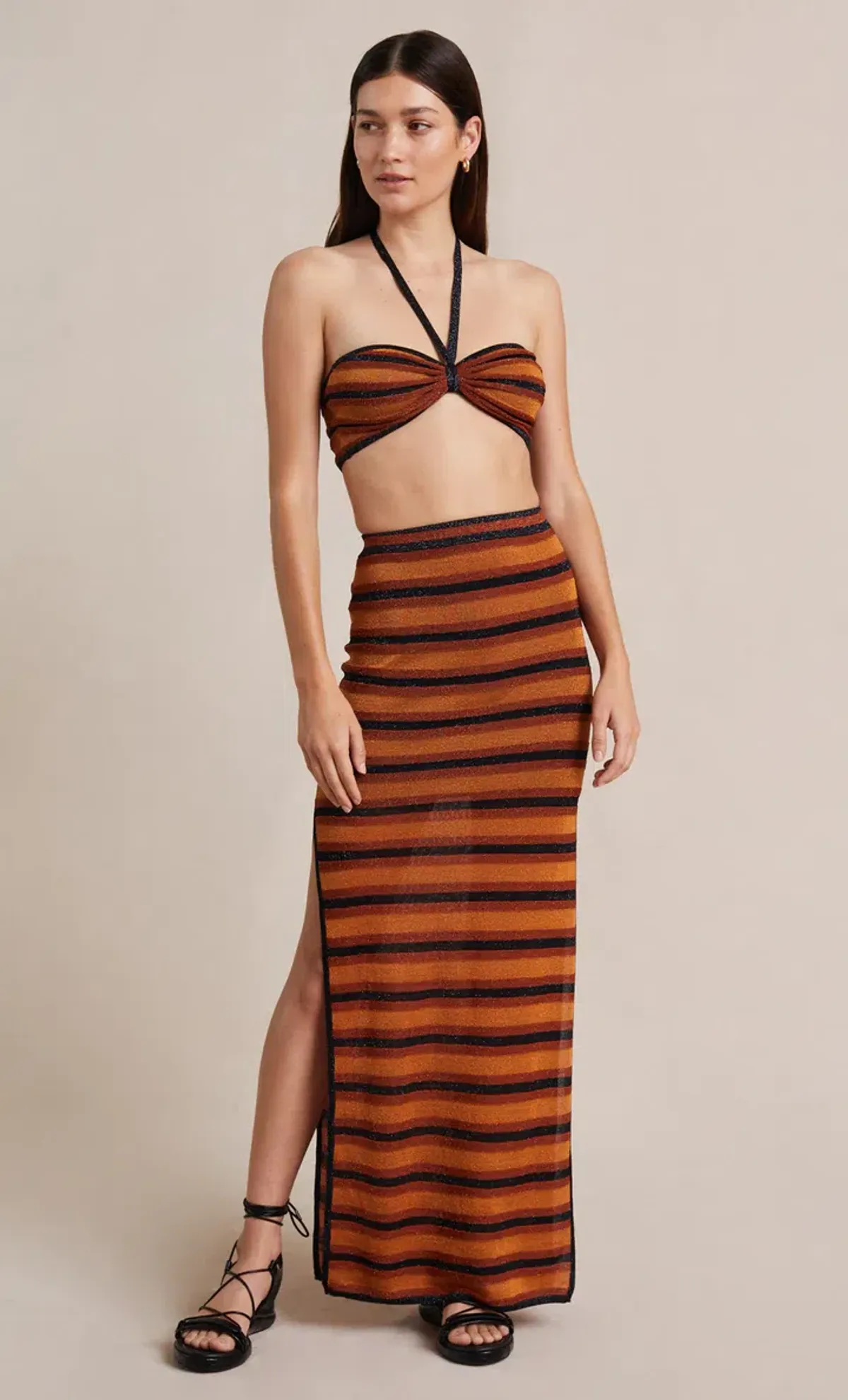 Bec & Bridge Ziggy Knit Maxi Skirt Lurex Stripe Size 8 for rent on The Volte - main image